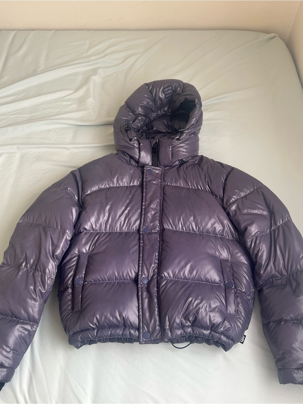 Aritzia Purple Shiny Puffer Bomber Jacket
